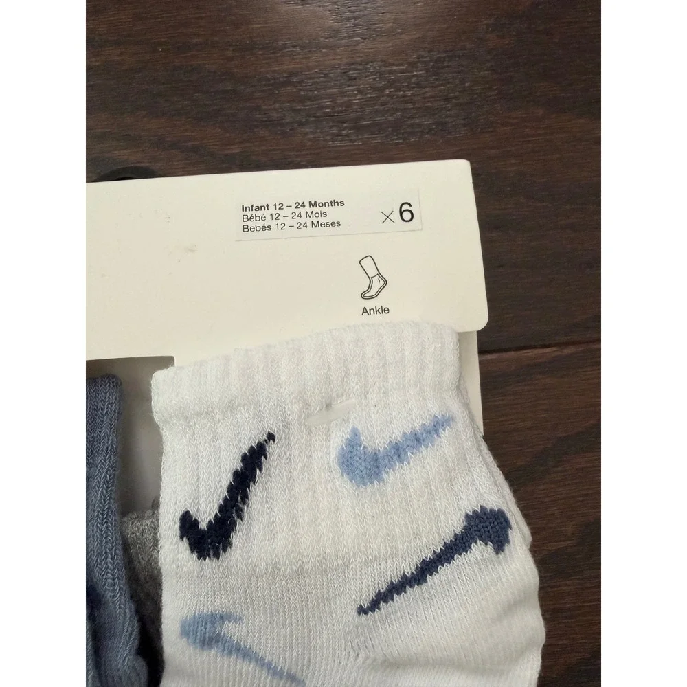 Nike Infant 6 Pack Lightweight Ankle Socks Blue White Grey 12-24M NN0801-U9E